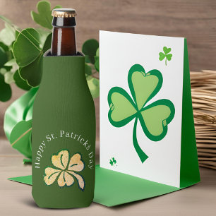 Happy St. Patrick`s Day Shamrock Clover  Bottle Cooler