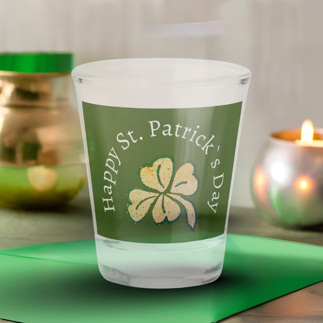 Happy St. Patrick`s Day Shamrock Clover Green  Shot Glass (Creator Uploaded)