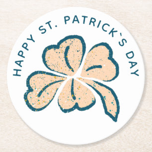 Happy St. Patrick`s Day Shamrock Clover Round Paper Coaster