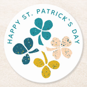 Happy St. Patrick`s Day Shamrock Clover Round Paper Coaster