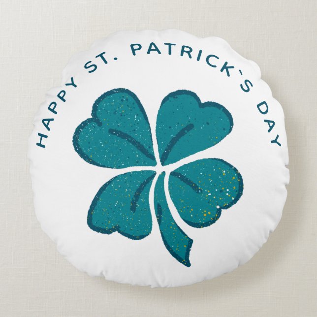 Happy St. Patrick`s Day Shamrock Clover Round Pillow (Front)