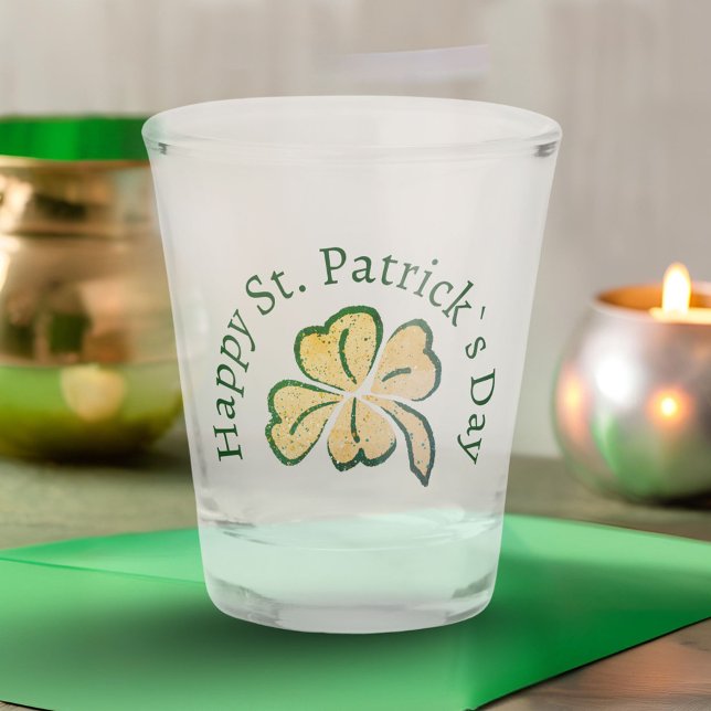 Happy St. Patrick`s Day Shamrock Clover  Shot Glass (Creator Uploaded)