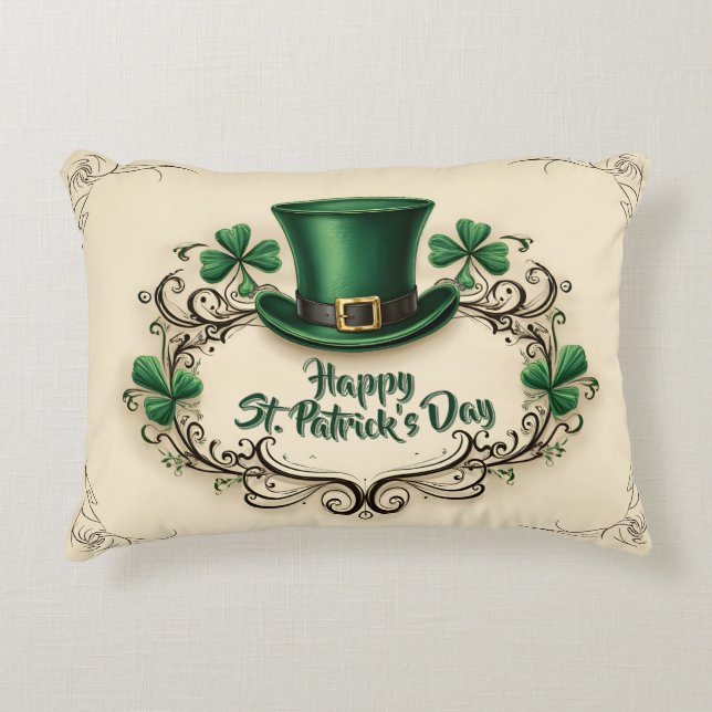 Happy St. Patrick’s Day Shamrock Design Accent Pillow (Front)