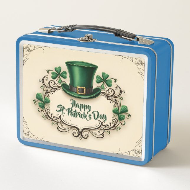 Happy St. Patrick’s Day Shamrock Design Metal Lunch Box (Front)