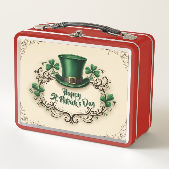 Happy St. Patrick’s Day Shamrock Design Metal Lunch Box (Front)