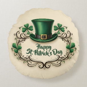 Happy St. Patrick’s Day Shamrock Design Round Pillow