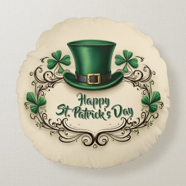 Happy St. Patrick’s Day Shamrock Design Round Pillow (Front)