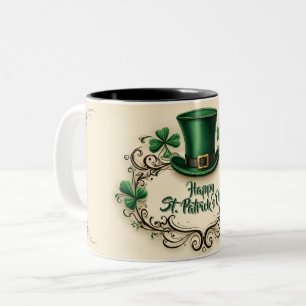 Happy St. Patrick’s Day Shamrock Design Two-Tone Coffee Mug