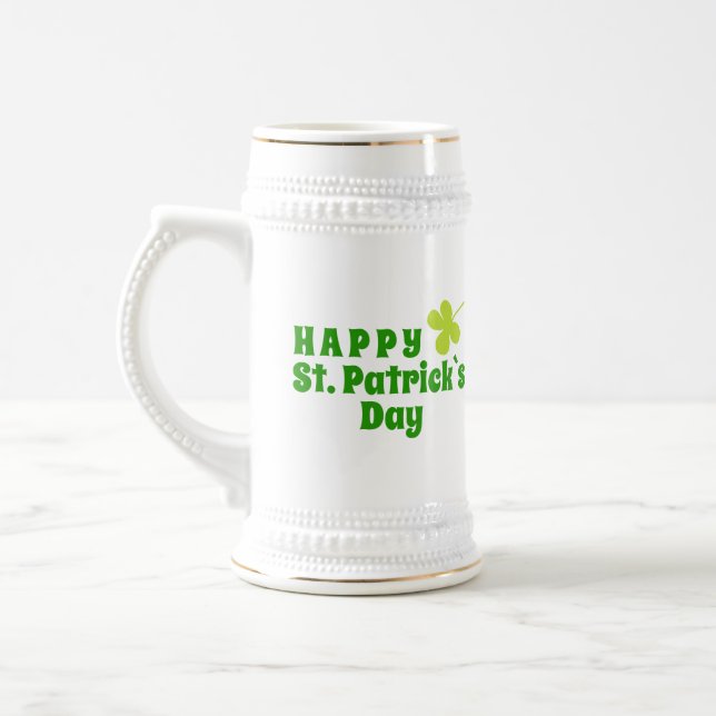Happy St Patrick`s day Shamrock Green Beer Stein (Left)