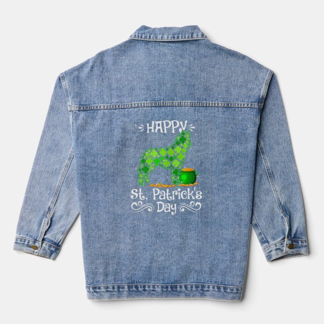 Happy St Patrick S Day Siberian Husky Dogs Shamroc Denim Jacket (Back)