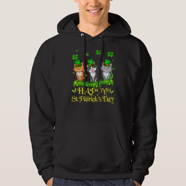 Happy St  Patrick S Day Three Cute Cats Funny 2022 Hoodie (Front)