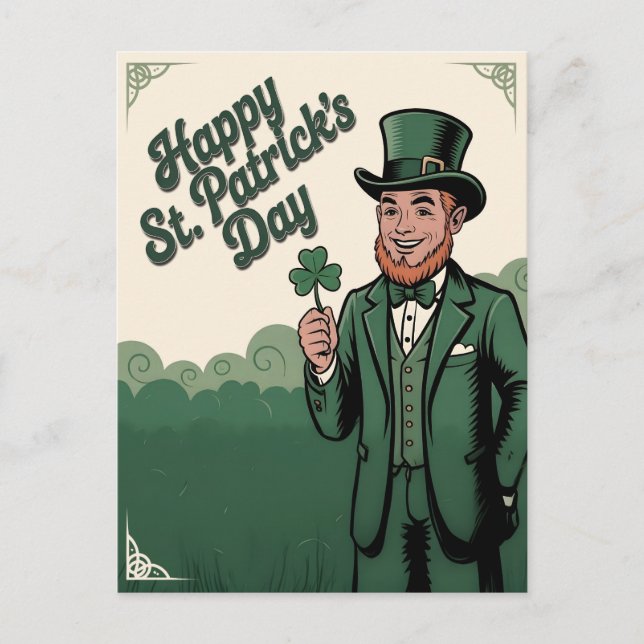 Happy St. Patrick’s Day Vintage Leprechaun Postcard (Front)