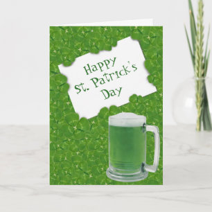 Happy St. Patrick's Beer and Four-leaf Clovers Card