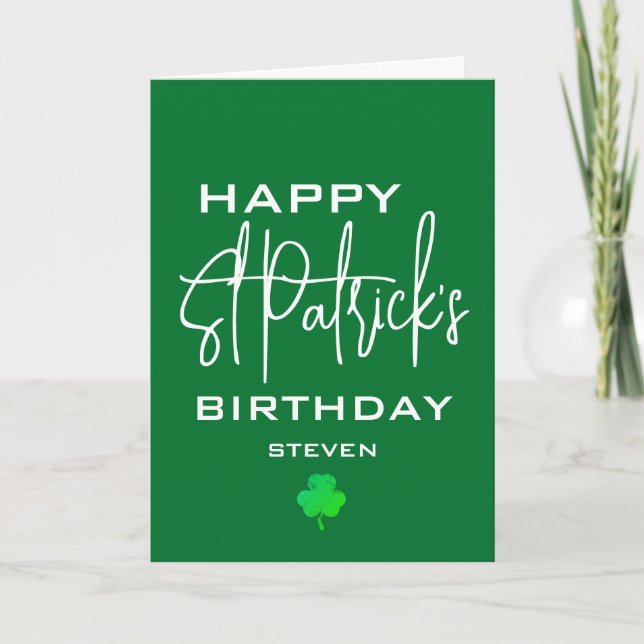 Happy St Patricks Birthday Shamrock Personalized Holiday Card (Front)