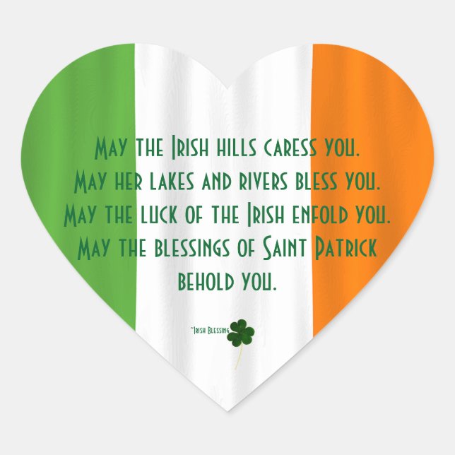 Happy St. Patrick's Blessing Irish Flag Shamrock Heart Sticker (Front)