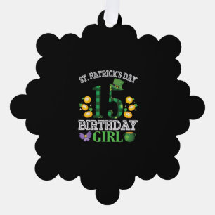 Happy St Patrick's Day 15 Years Old Birthday Lepre Ornament Card