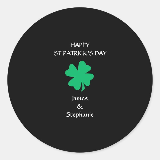 Happy St Patrick's Day 2024 Custom Name Shamrock Classic Round Sticker (Front)