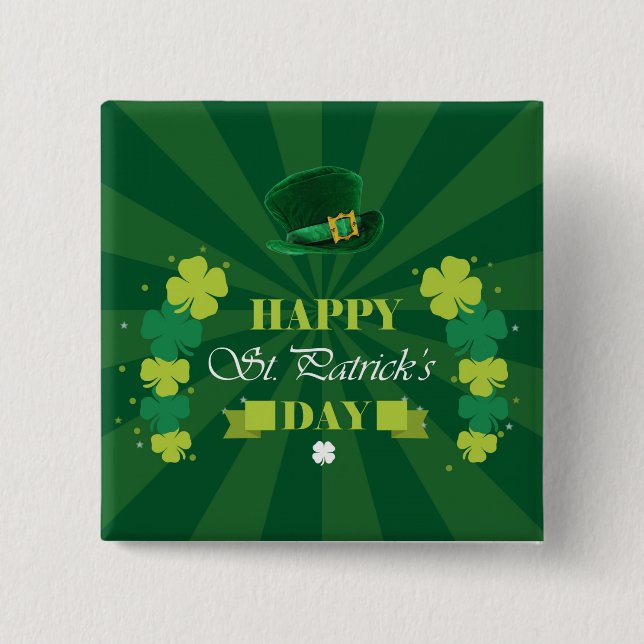 Happy St. Patrick's Day 2 Inch Square Button (Front)