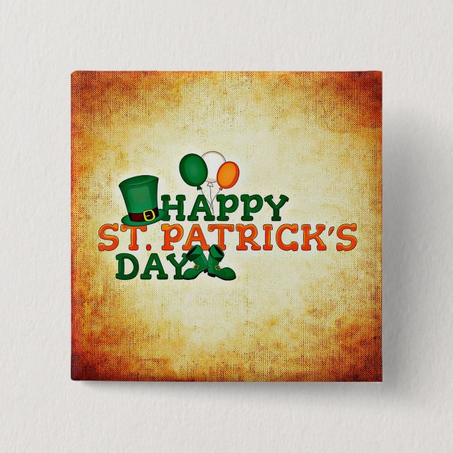 Happy St. Patrick's Day 2 Inch Square Button (Front)