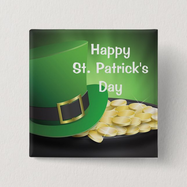 Happy St. Patrick's Day 2 Inch Square Button (Front)