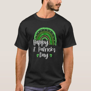 Happy ST Patricks Day And Shamrock Leopard Rainbow T-Shirt