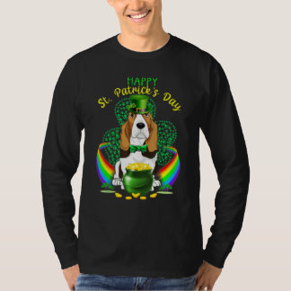 Happy St Patricks Day Basset Hound Leprechaun Hat T-Shirt
