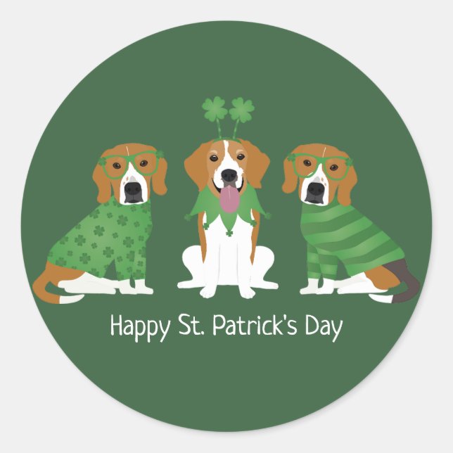 Happy St Patricks Day Beagle Dogs Classic Round Sticker (Front)