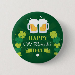 Happy St. Patricks Day Beer and Clovers 2 Inch Round Button