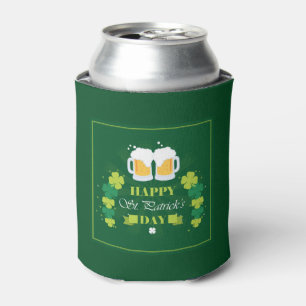 Happy St. Patricks Day Beer and Clovers Can Cooler