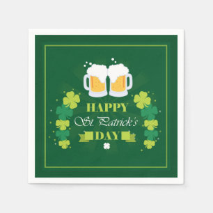 Happy St. Patricks Day Beer and Clovers Napkin