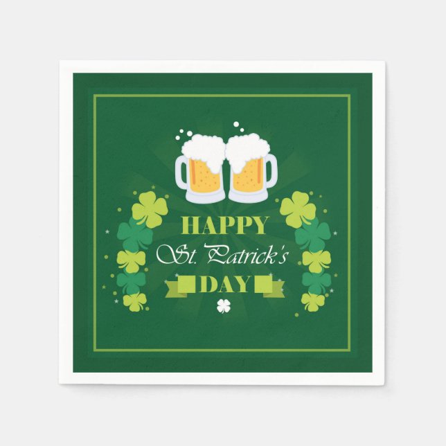 Happy St. Patricks Day Beer and Clovers Napkin (Front)