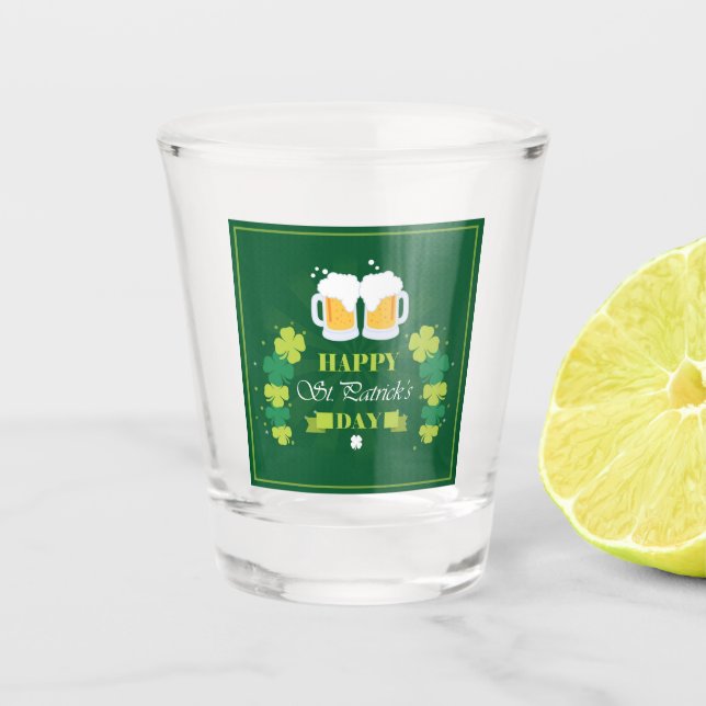 Happy St. Patricks Day Beer and Clovers Shot Glass (Front)