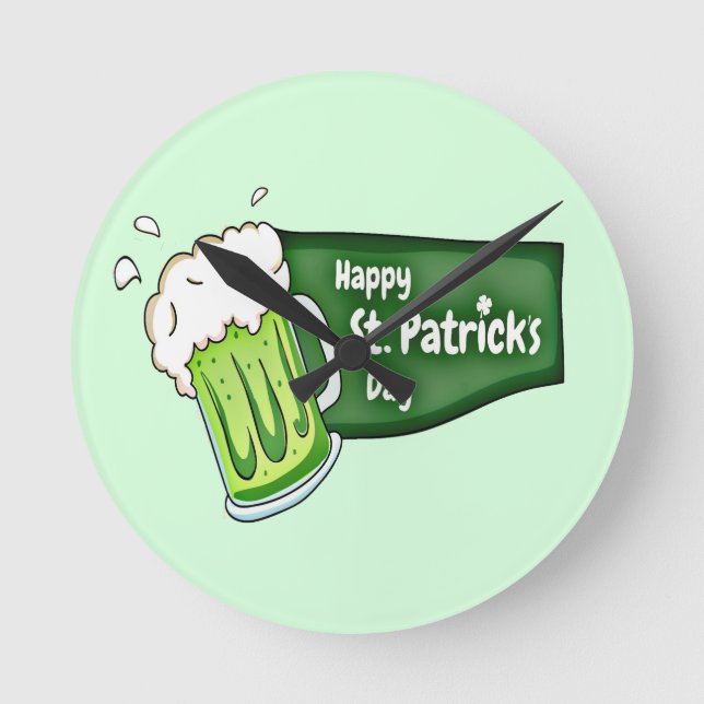 Happy St. Patricks Day Beer Round Clock (Front)