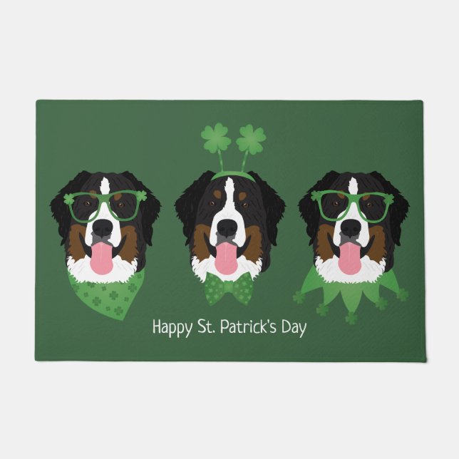 Happy St Patricks Day Bernese Mountain Dogs Doormat (Front)