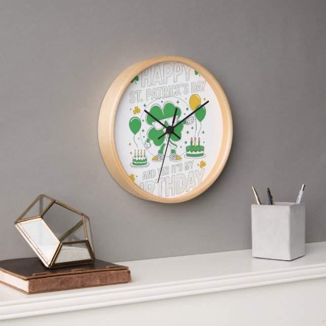 Happy St Patricks Day Birthday Clock (Office)