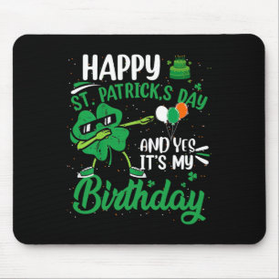 Happy St Patricks Day Birthday Party Shamrock Dab Mouse Pad