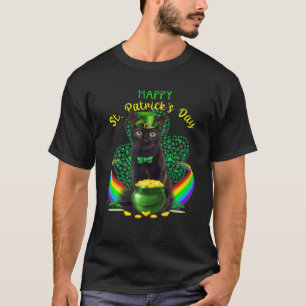 Happy St Patricks Day Black Cat Leprechaun Hat Sha T-Shirt