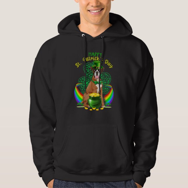 Happy St Patricks Day Boxer Dog Leprechaun Hat Sha Hoodie (Front)