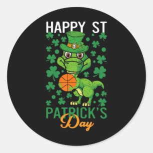 Happy St Patricks Day Bysketbyll T-rex Day Dino Di Classic Round Sticker