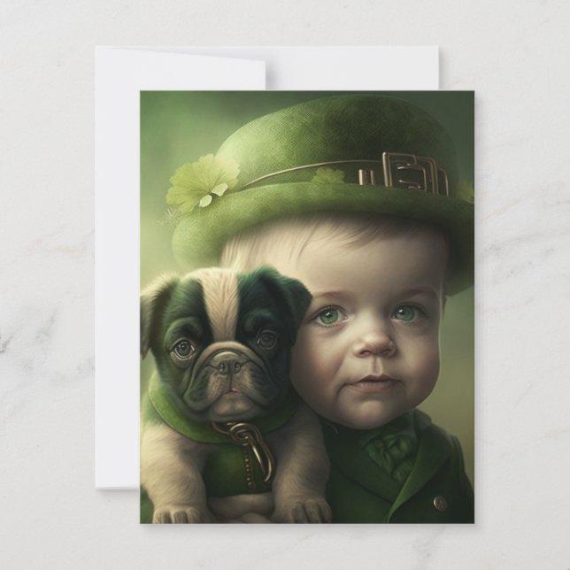 Happy St. Patrick's Day Card Boy and Dog (Front)