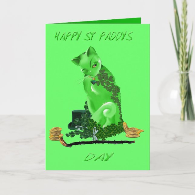 Happy St. Patricks Day Cat Card (Front)
