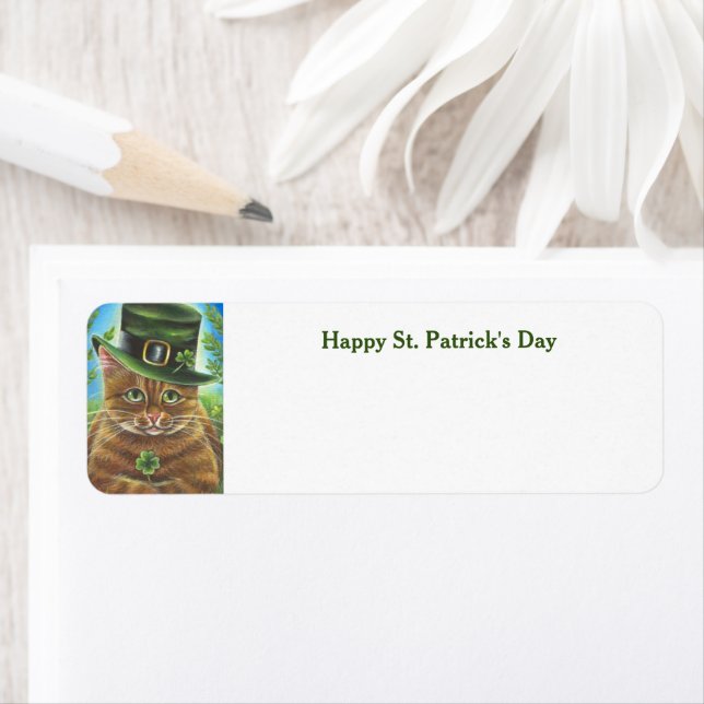 Happy St. Patrick's Day Cat return address label (Insitu)