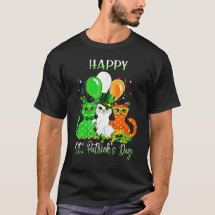 Happy St Patrick's Day Cats Ireland Flag Shamrock T-Shirt