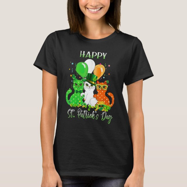 Happy St Patrick's Day Cats Ireland Flag Shamrock  T-Shirt (Front)