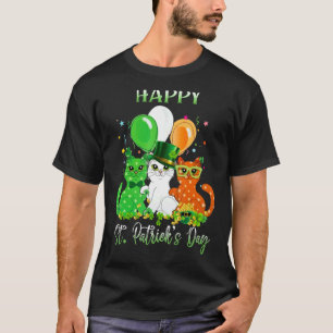 Happy St Patrick's Day Cats Ireland Flag Shamrock T-Shirt