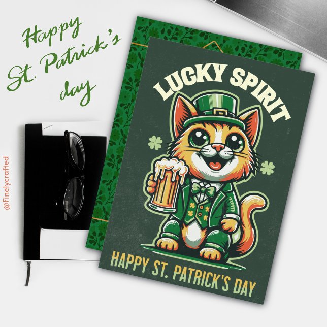 Happy St. Patrick's Day Celtic Irish Lucky Cat Holiday Card (Creator Uploaded)