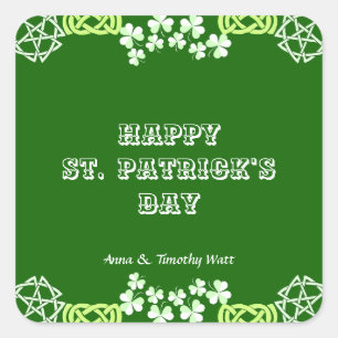 Happy St Patricks Day Celtic Lucky Shamrock Border Square Sticker