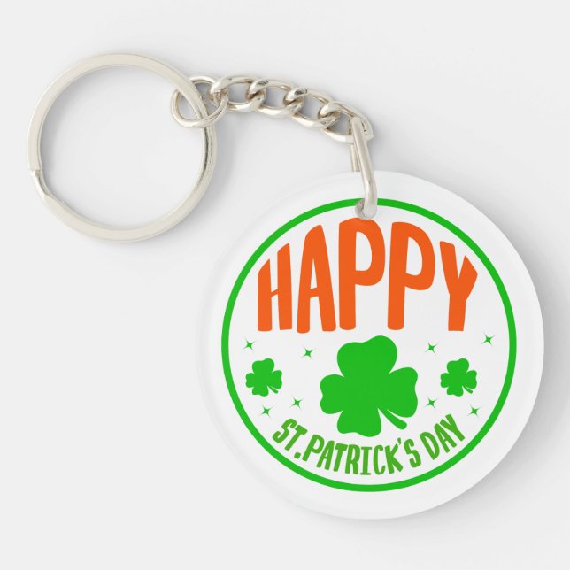 Happy St. Patrick's Day Circle Design-63501 Keychain (Front)
