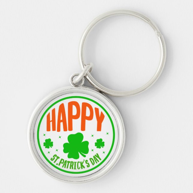 Happy St. Patrick's Day Circle Design-63501 Keychain (Front)