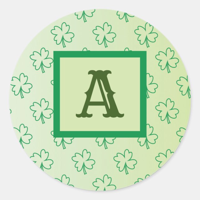 Happy St Patrick's day clover shamrock monogram Classic Round Sticker (Front)